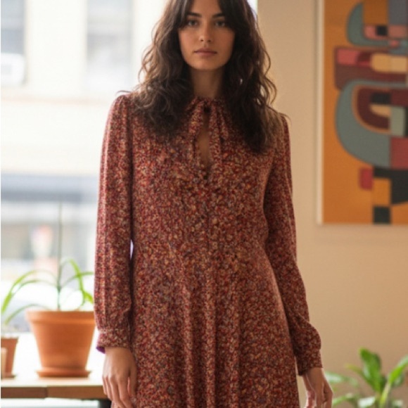 Vintage Carteret Long Sleeve Floral Dress with Tie Neck - Picture 14 of 14